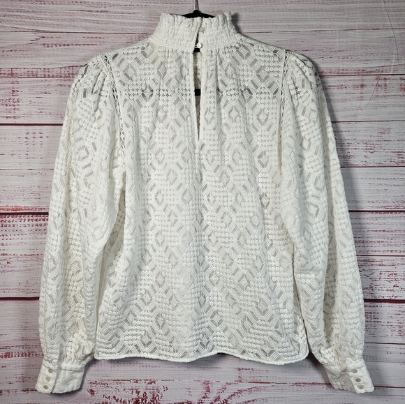 Sezane Shona White Lace Long Sleeve Blouse - Picture 9 of 15